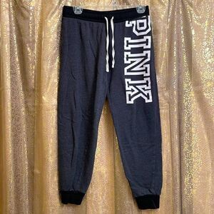 PINK Victorias Secret dark gray/black/white logo comfy sweatpants, size S GUC